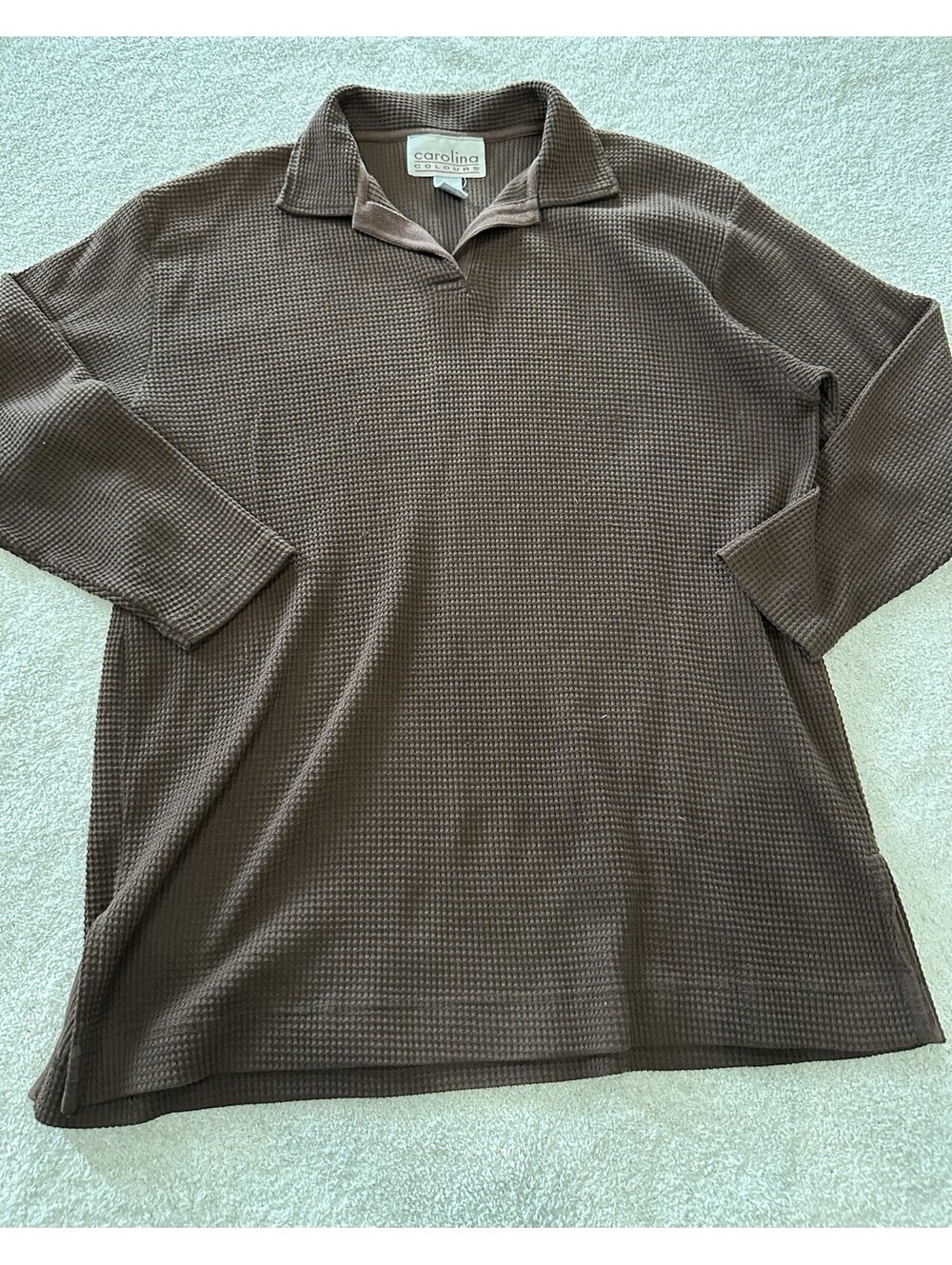 Carolina Colours Brown Polo Shirt M/L Long Sleeve Knit Collared Solid
